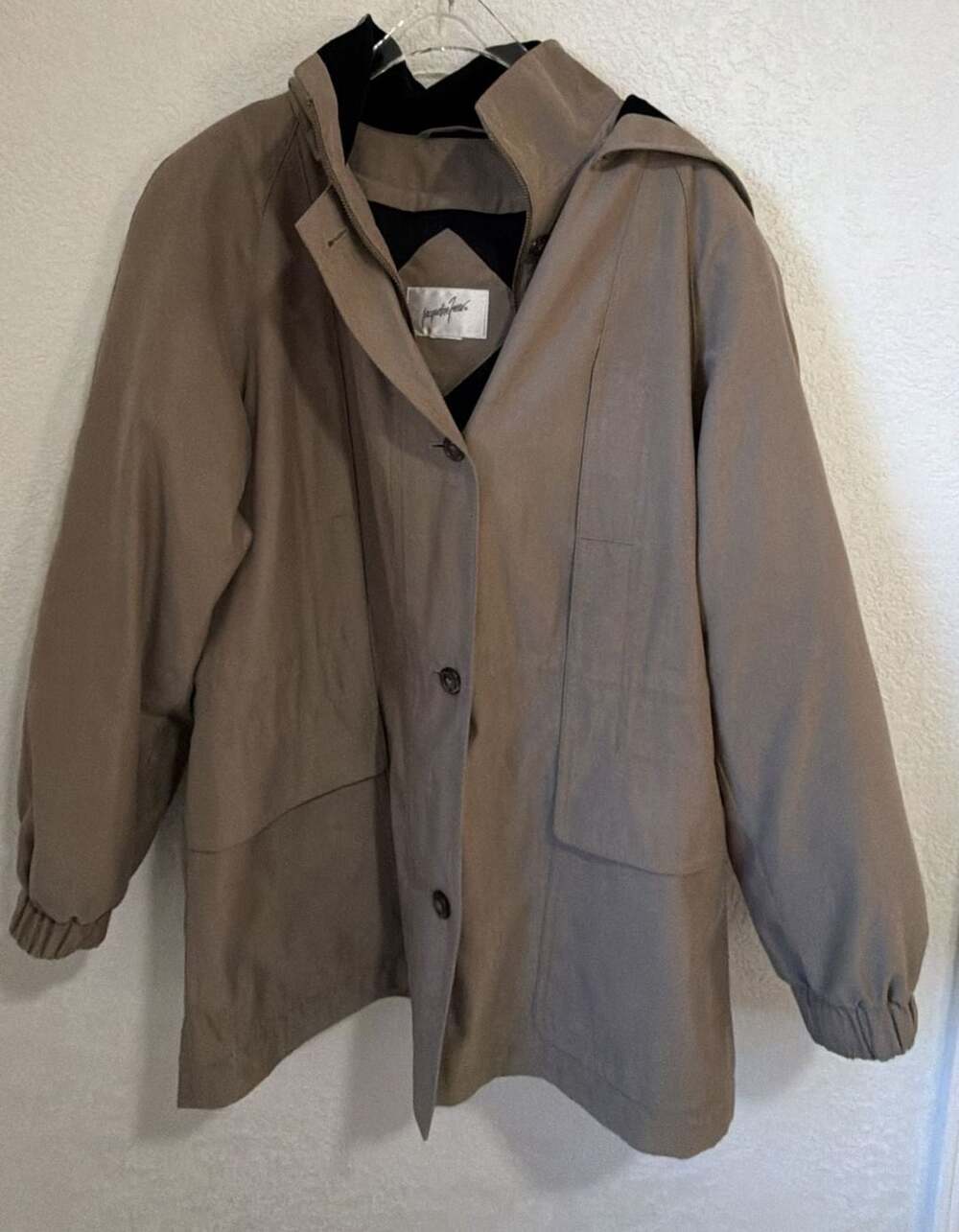 Jacqueline Ferrar Hooded Utility Jacket Size Petite Medium Khaki
